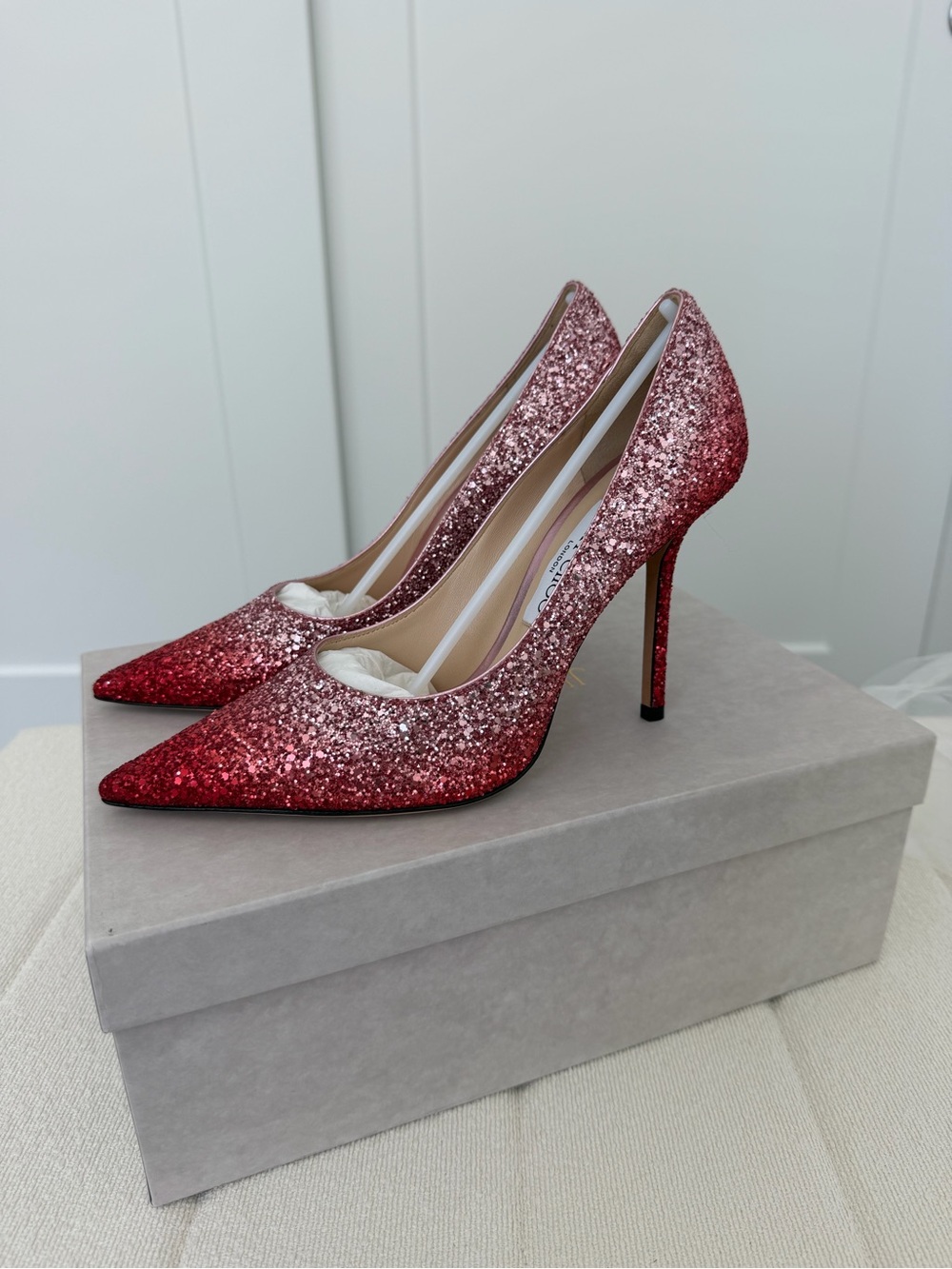 Jimmy Choo Love 100 Women's Glitter Gradient Pumps - Red/Pink - Picture 3 of 7